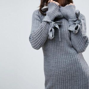 NWOT ASOS Knitted Rib Dress With Knotted Cuff